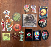 Load image into Gallery viewer, NEKRON 99 TRAPDOOR TREAT BUNDLE (Poster, Hand-painted Muckdweller figure, Visions of the Trapdoor Man CD, and 14 stickers!)
